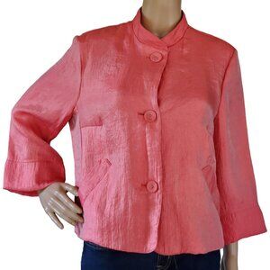 Hearts of Palm Blouse Women's 16P Rayon Crinkle 3/4 Sleeve Pockets Peach Salmon